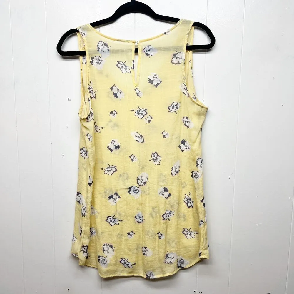 Floral Womens Top Medium Gauzy Lightweight Lined Fairy Cottagecore Beachy Dainty Yellow - Image 4