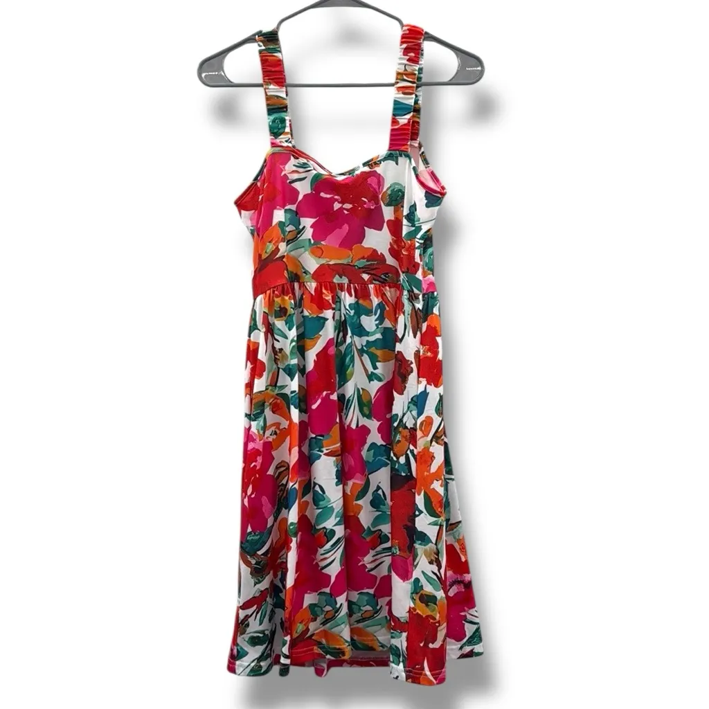 Hot Touch NWT Floral Sleeveless Dress‎ Women’s Size Medium Vibrant Print Casual White - Image 2