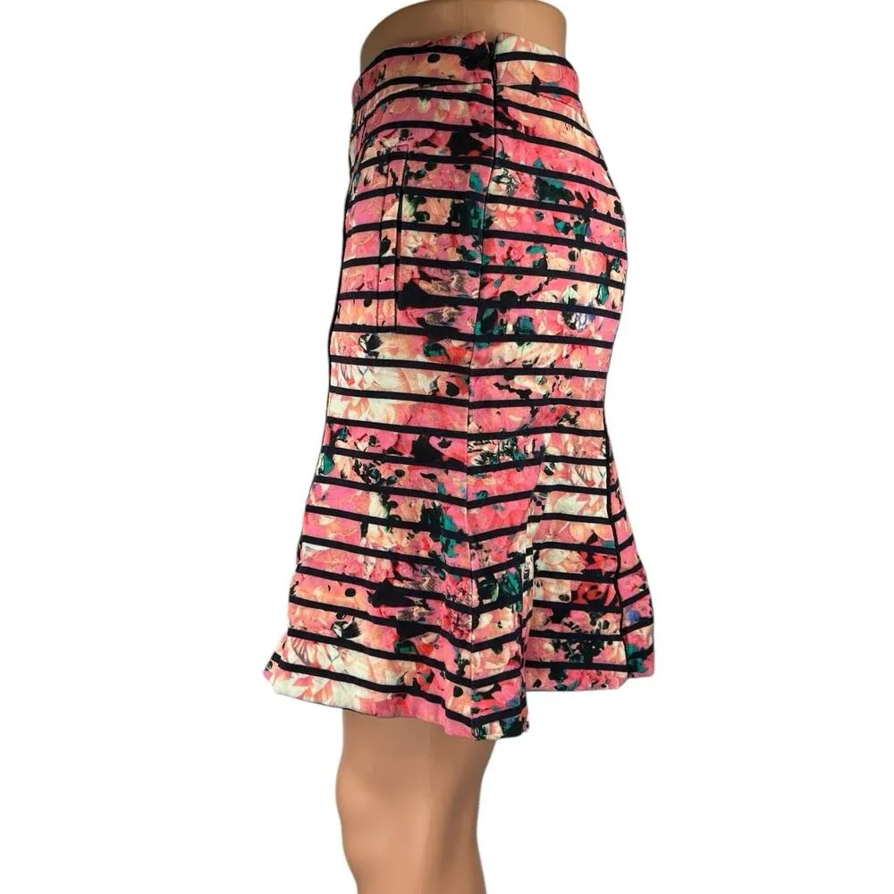 Banana Republic Bella Pink Striped Floral Mini A-Line Trumpet Flared Skirt Sz S - Image 2