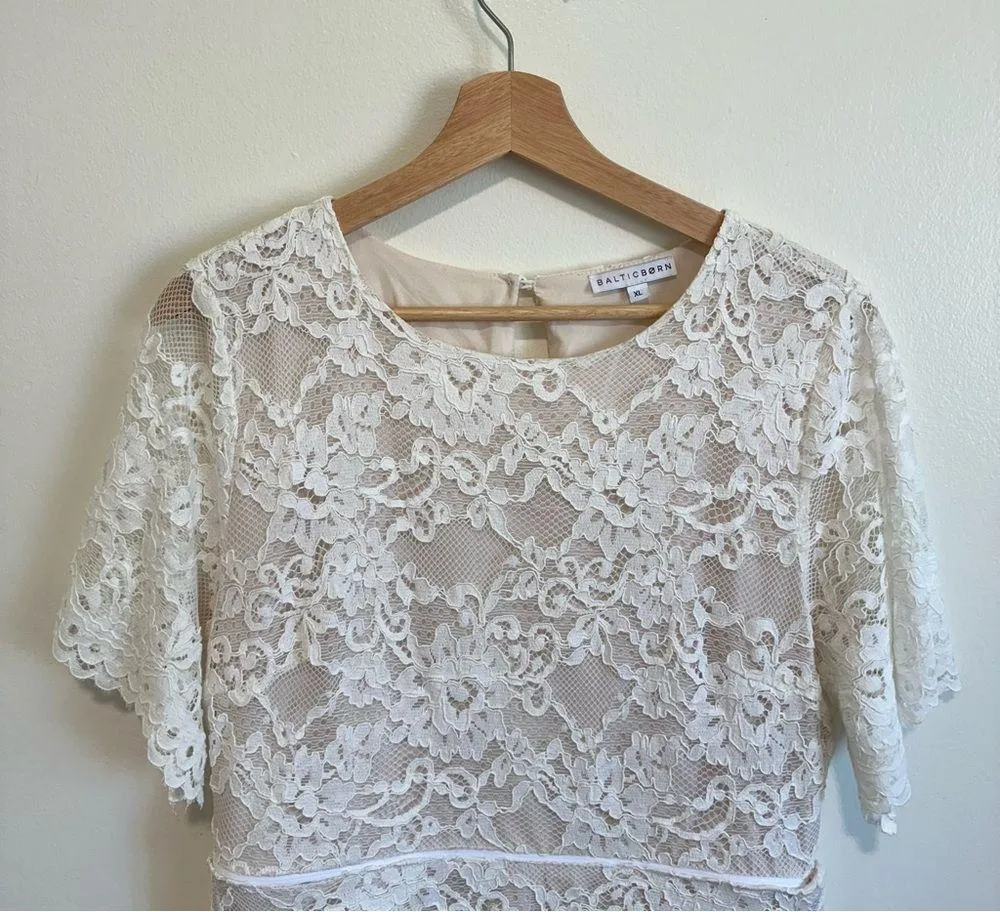Baltic Born Womens Aasha Lace Short Dress Off White Bridal Size XL - Image 5