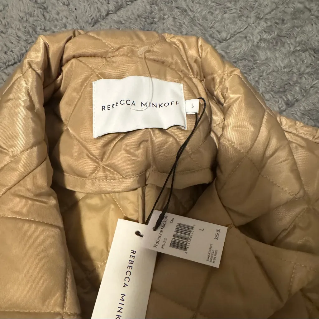 NWT $268.00 Rebecca Minkoff Women's Double Breasted Tan Quilted Long Coat Size L - Image 7