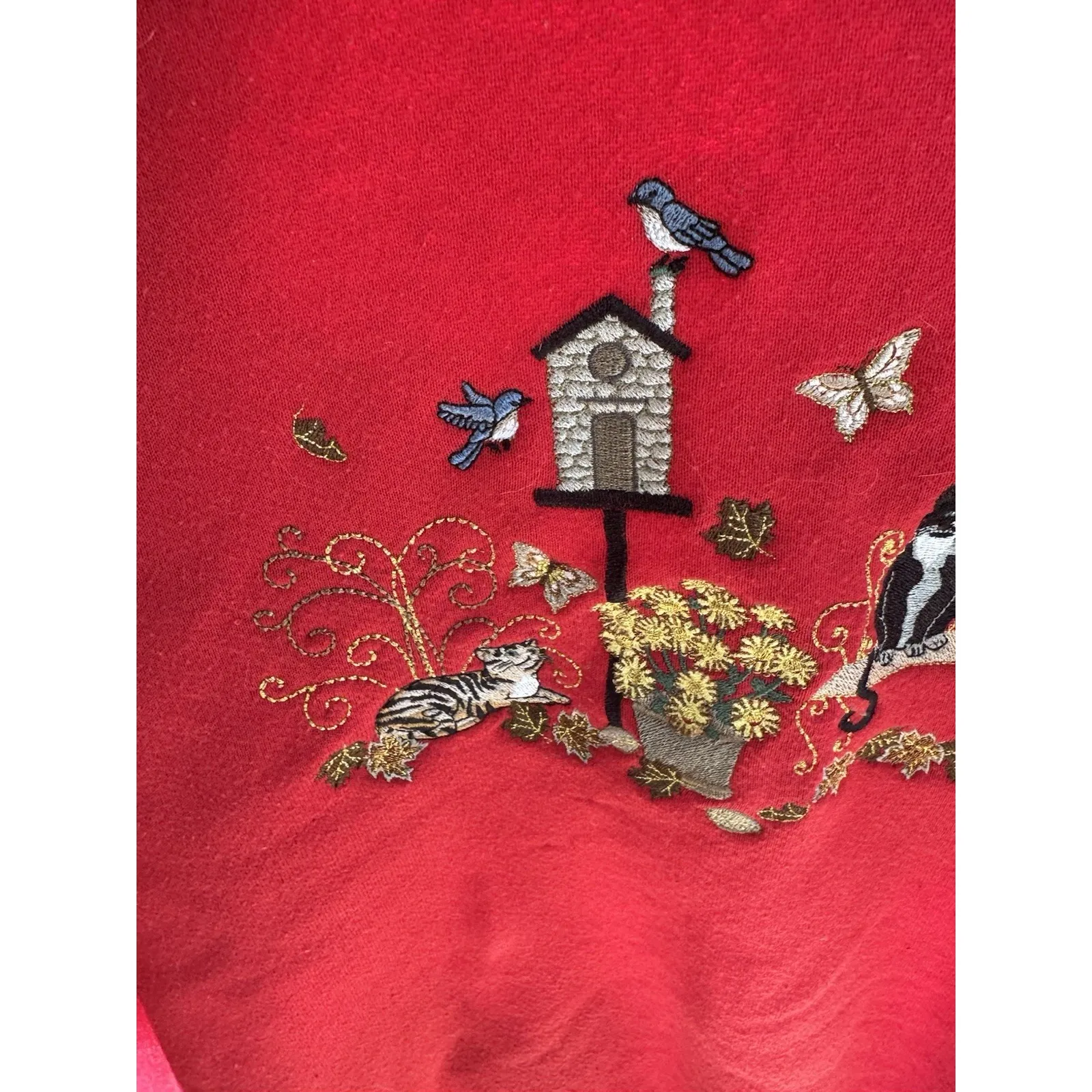 Vintage Bon Worth Hand Embroidered Crew Neck Cat Sweatshirt Size Medium - Image 4