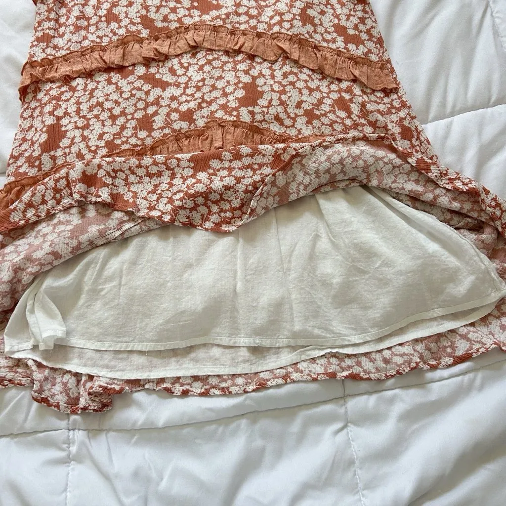 Doe & Rae Orange Ruffle Sleeveless Mini Dress V-Neck Floral Summer Womens Small - Image 6