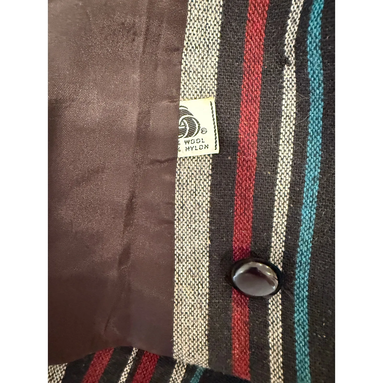 Vintage Raywood and Stein Long Sleeve Striped Button Wool Jacket Medium Blue - Image 6