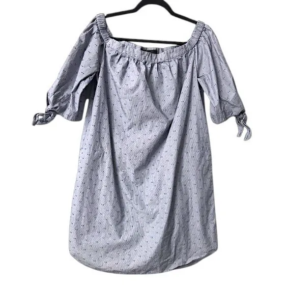 Off Shoulder Blue Cotton Dress M Romantic‎ Prairie Cottagecore Coastal Feminine - Image 11