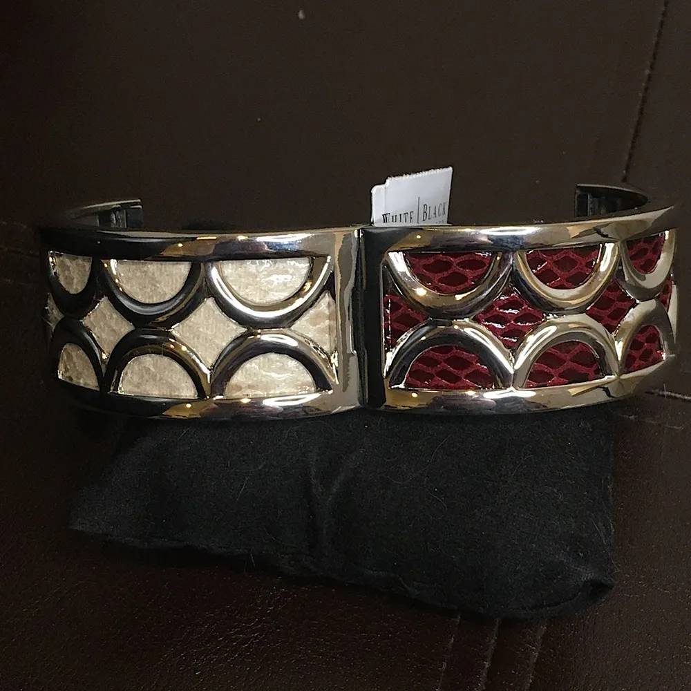 WHBM Two Sided Faux Snake Skin w. Silver Overlay Magnetic Clasp Bangle Cuff NWT - Image 12