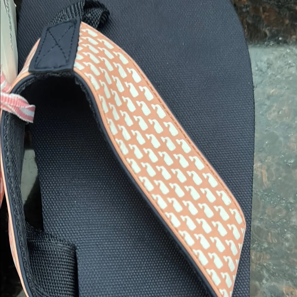 Vineyard Vines Navy Flip Flops with Pink Whale Logo 9 - Image 3
