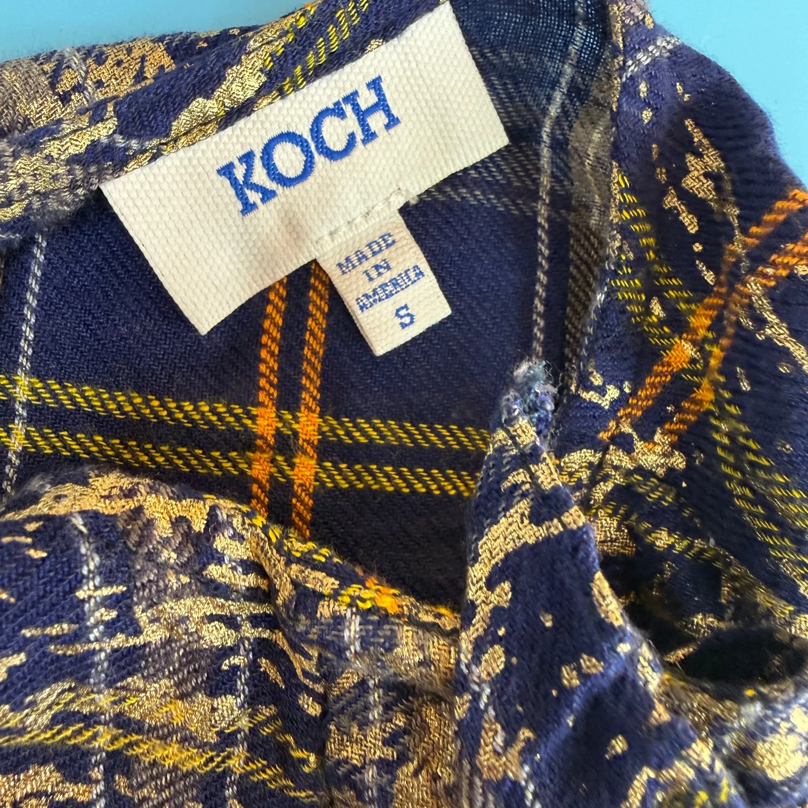 Koch Plaid Gold Thread Women's Button Up Long Sleeve Shirt Size Small - Image 7