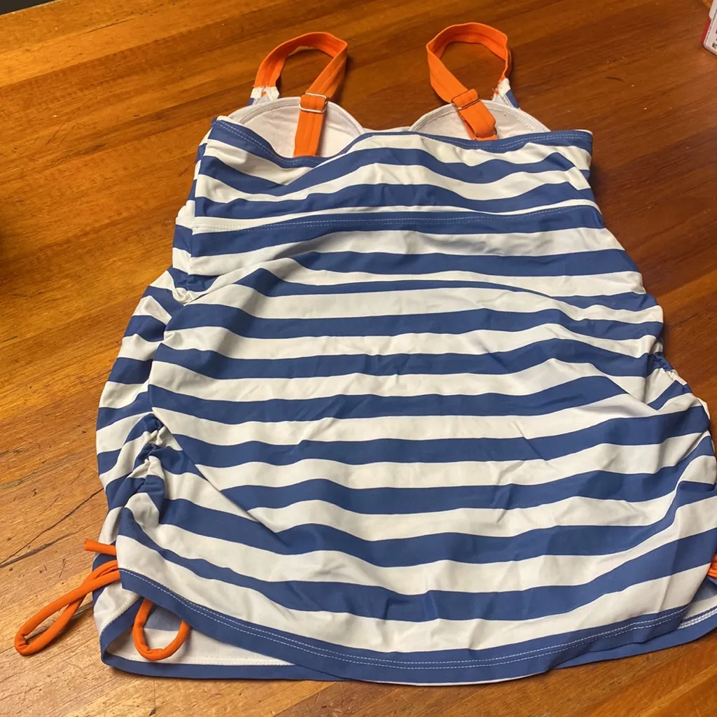 - Motherhood Maternity Blue and White Striped Swimsuit Top - Image 2