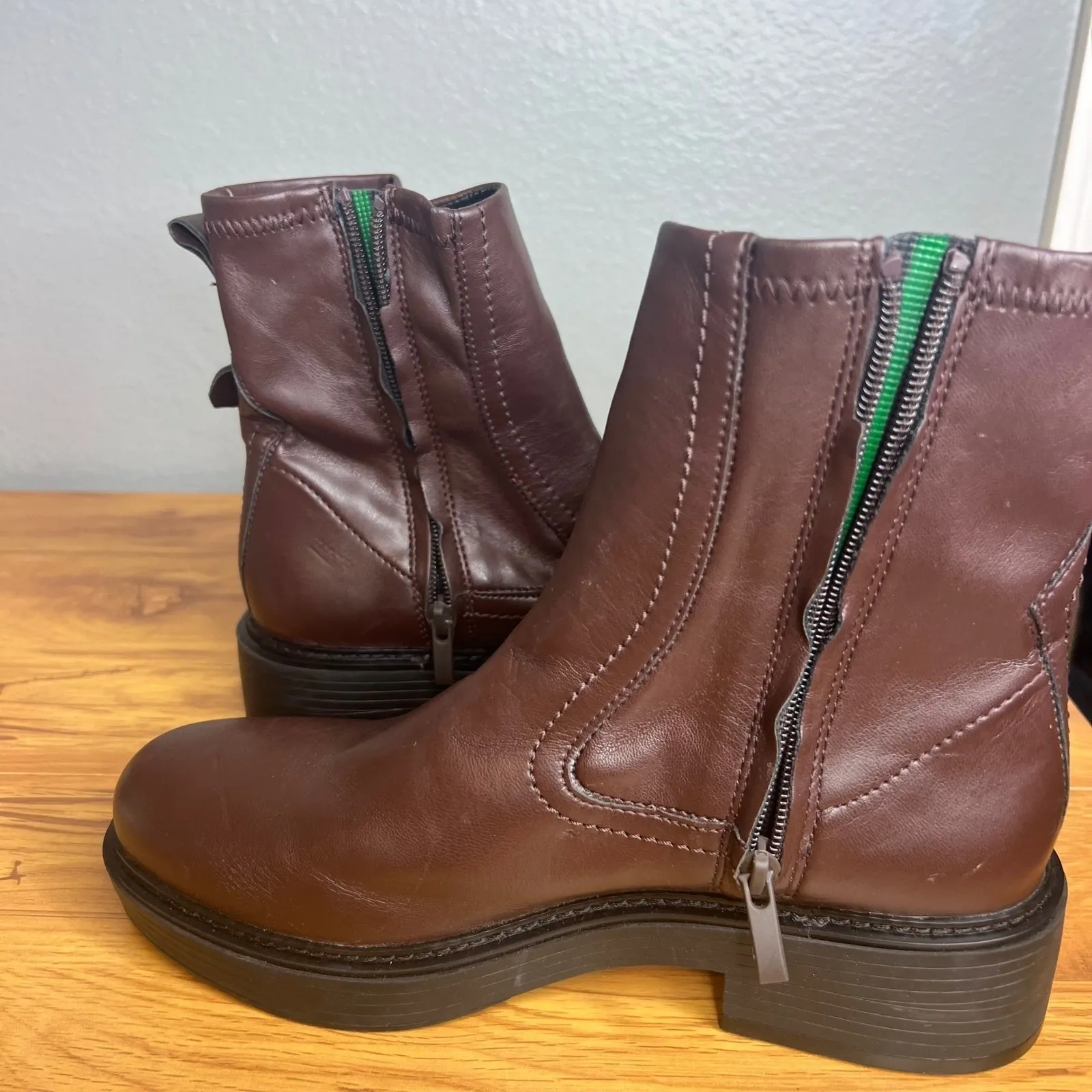 Franco Sarto Karbon Lug Sole Ankle Boots Size 9 Brown Faux‎ Leather NEW - Image 8