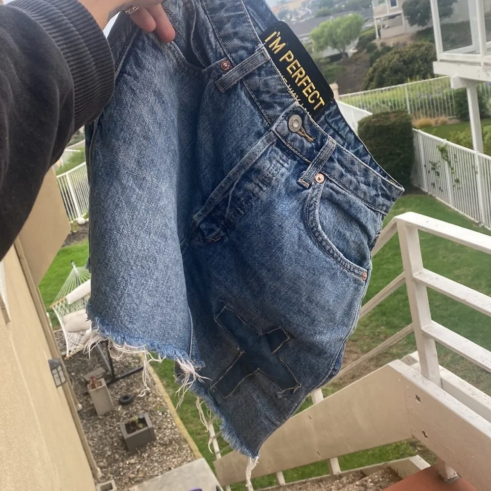 Custom distressed denim cross micro mini skirt - Image 14