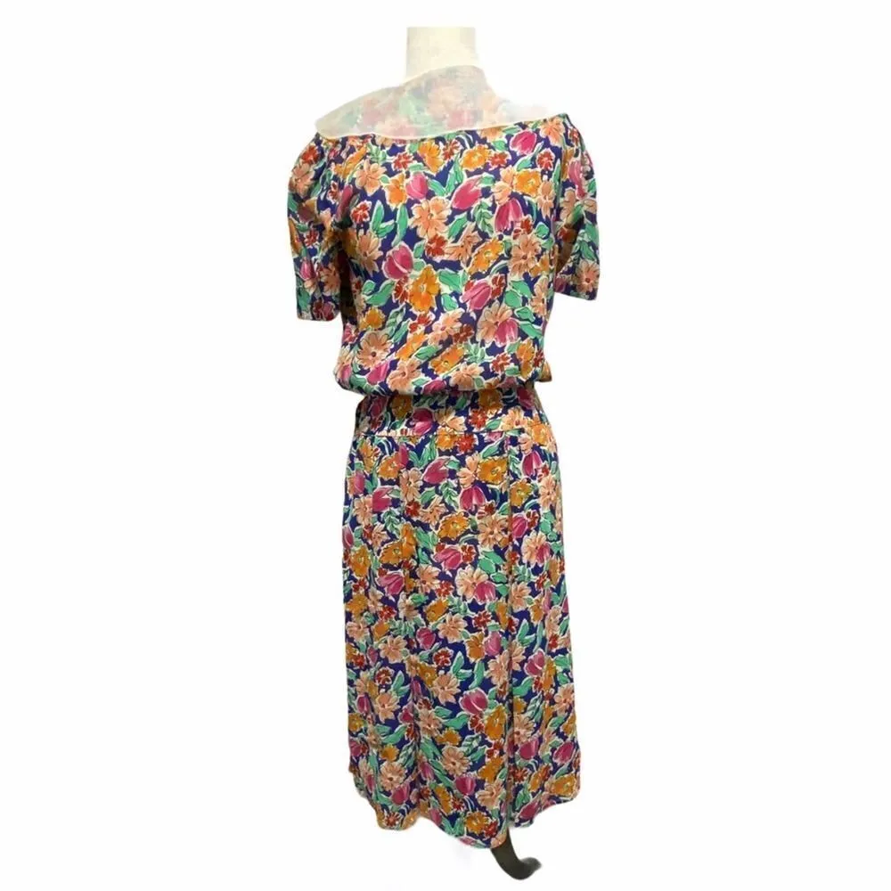 Neiman Marcus Vintage Floral Tropical Print Midi Dress Size 10 - Image 16