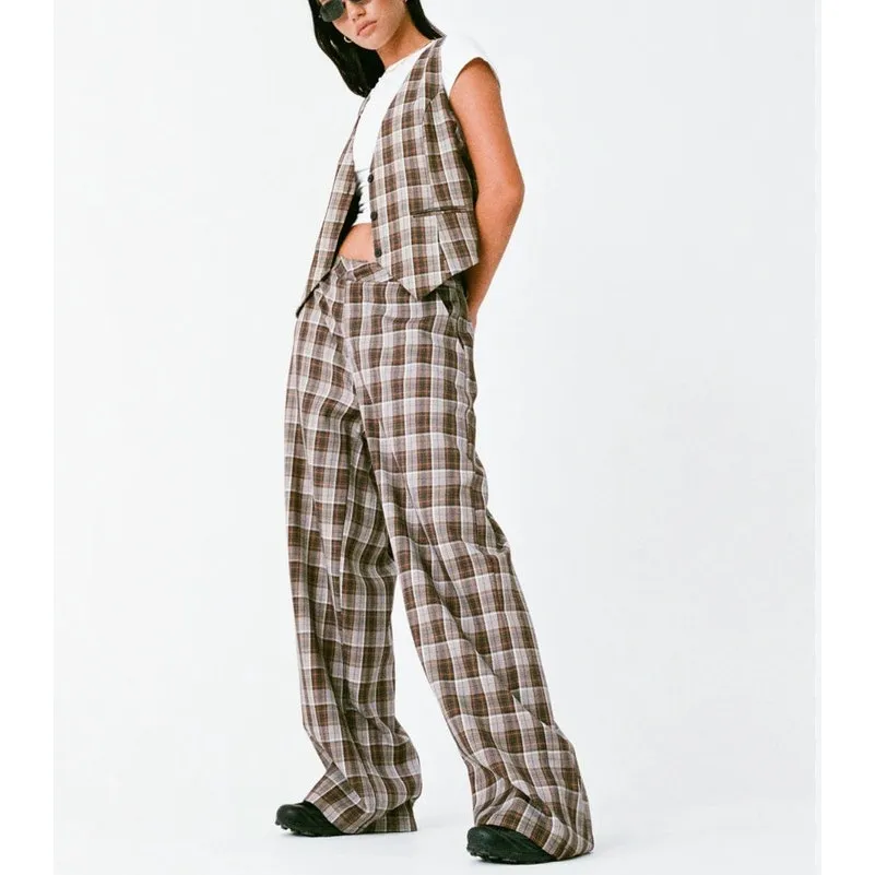 Motel X Olivia Neill Hondra Trousers & Vistana Vest Checks  Size S Brown Gray - Image 7