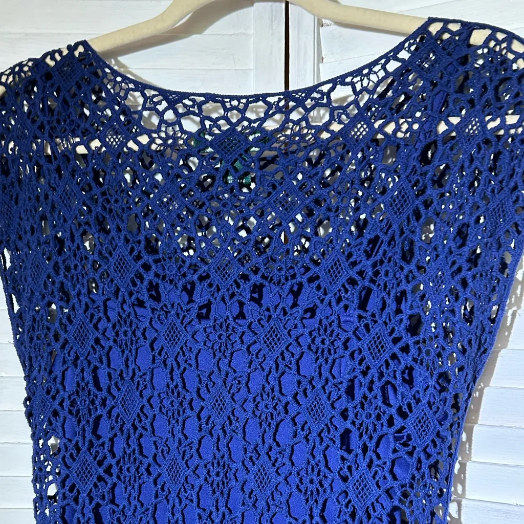 LAUREN by Ralph Lauren size Small cobalt blue crochet lace 2fer sheath dress - Image 7