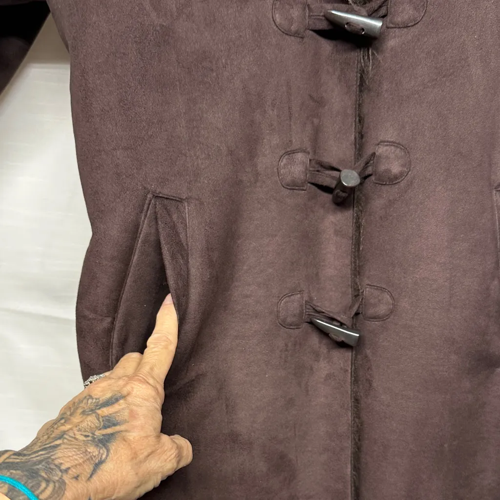 Style & Co. Chocolate Faux Fur Trim Bohemian Teddy Jacket - Image 8