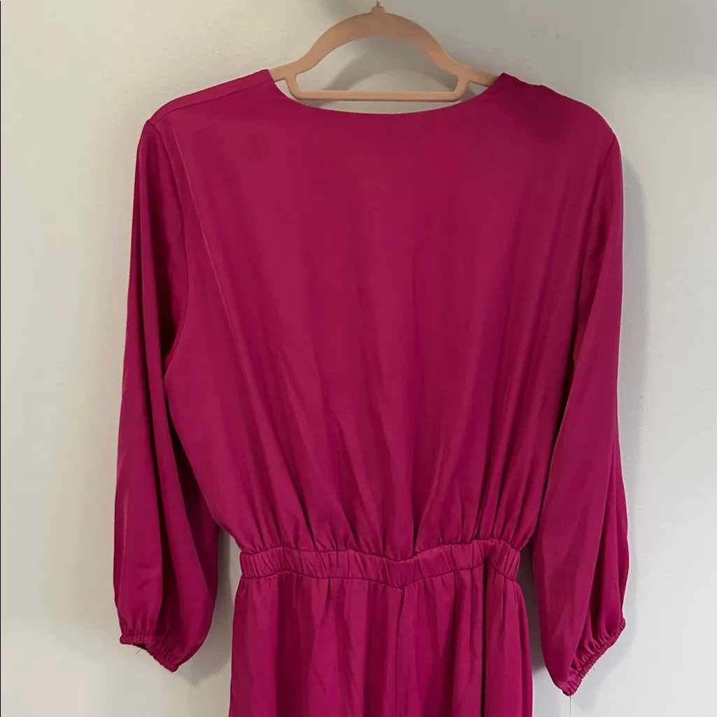 Lulus Trendsetting Direction Magenta Satin Tie Front Wide Leg Jumpsuit - Image 8