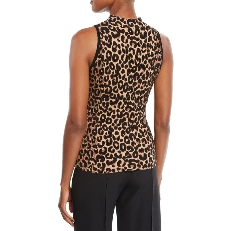 Milly Mock-Neck Sleeveless Cheetah Sweater Vest Knit Top XS Mobwife Designer - Image 2