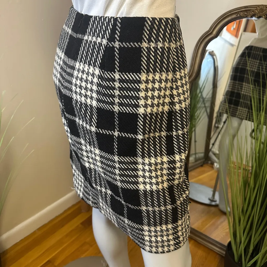 EDDIE BAUER HOUNDSTOOTH PLAID SKIRT BLACK WHITE GREY SIZW 8 VINTAGE - Image 4