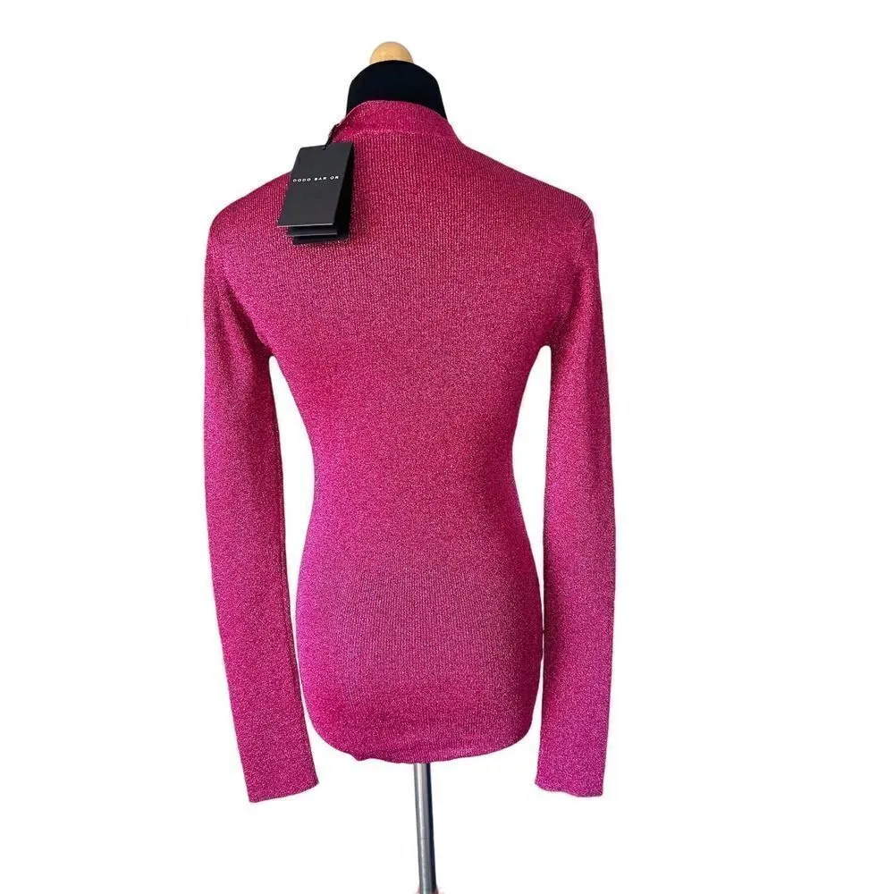 Dodo Bar Or Nev Fuschia Xenia Ribbed Crew Metallic Sweater NWT - Image 4