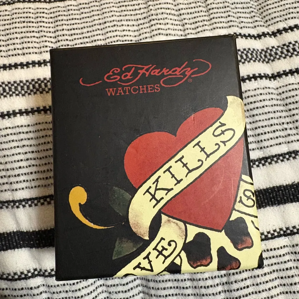 Ed Hardy Gold Rhinestone Accent Watch New With Tags Love Kills Slowly - Image 2