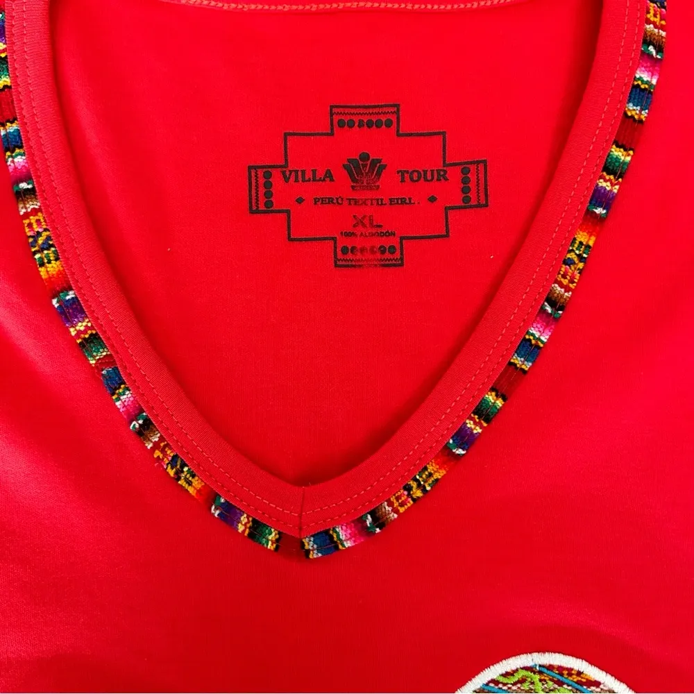 NEW Peru Embroidered Logo Tee Shirt Machu Picchu South America Red XL - Image 6