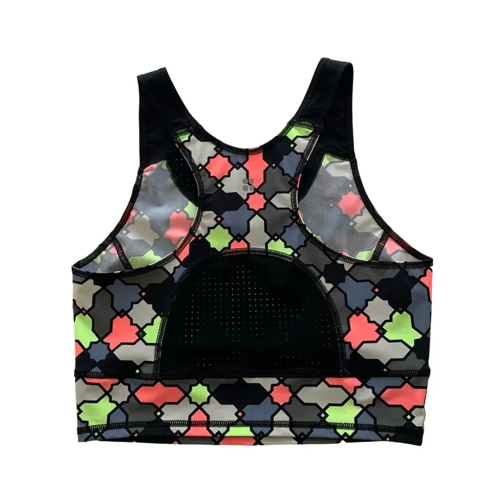 Sweaty Betty Multicolor Geometric Print Low Impact Athleisure Workout Crop Top - Image 6