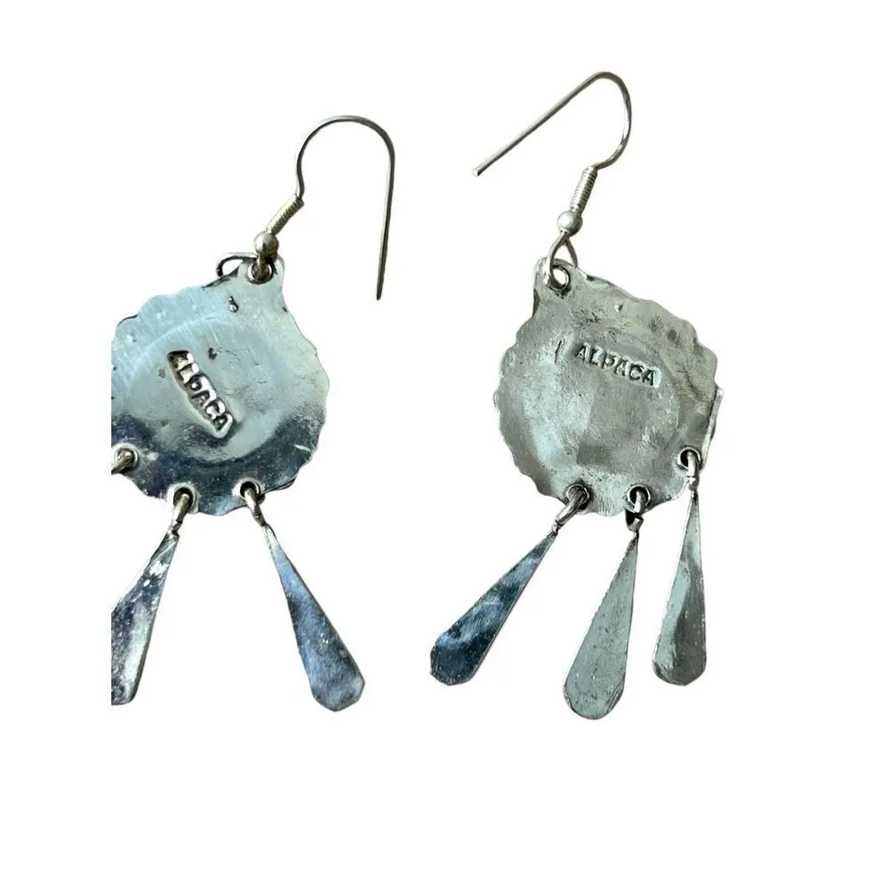 Alpaca Mexico Turquoise Composite Silver‎ Hinged Bracelet & Dangle Earrings VTG Silver - Image 7