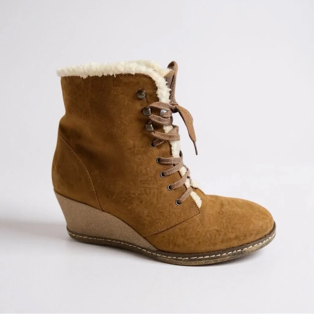 J Crew Womens Size 9 Macalister Wedge Shearling Boots 55817 Brown Made In Italy - Image 3