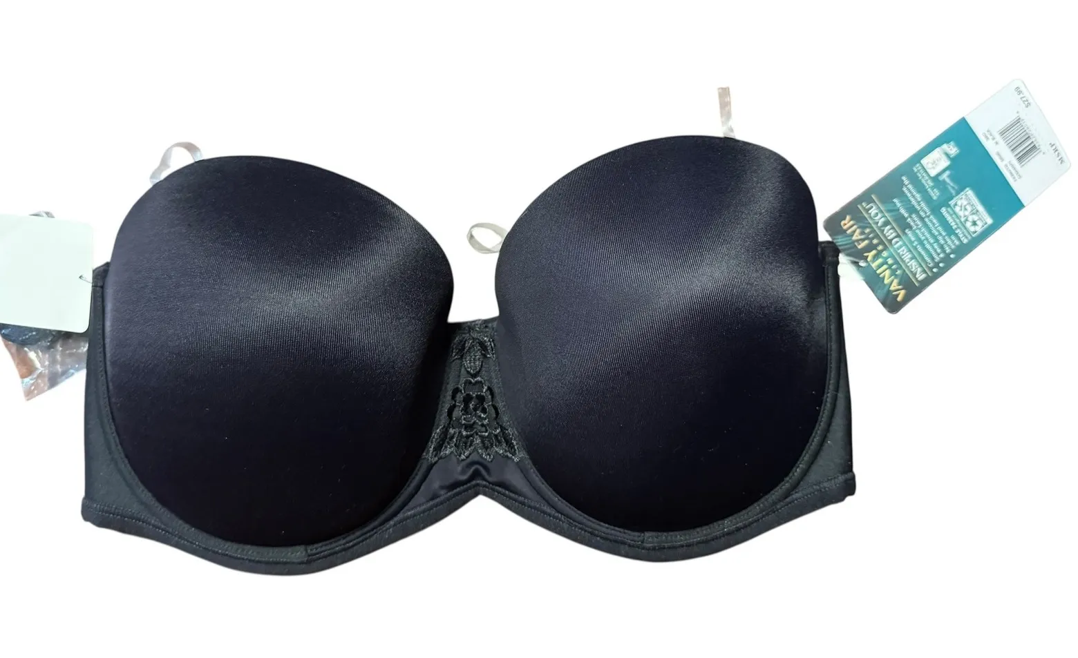 Vanity Fair Strapless Bra Convertible Underwire Smooth Back Black 38D - Image 1