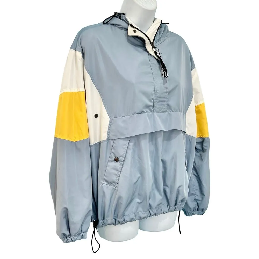 Bershka Blue White Yellow Colorblock Anorak Half Zip Snap Windbreaker size M - Image 3