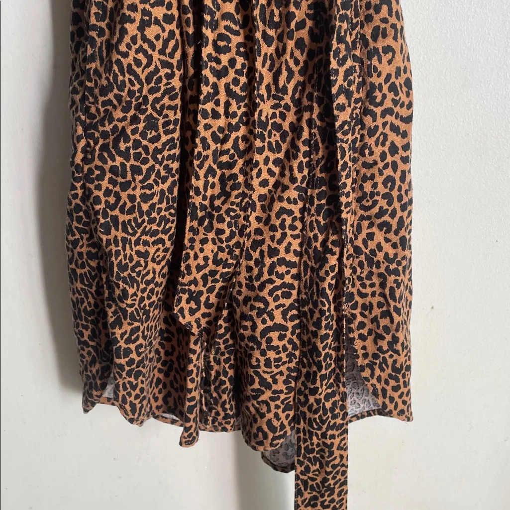 J.Crew Animal Print Linen-blend Belted Mini Shirt Dress Warm Brandy Black - Image 8