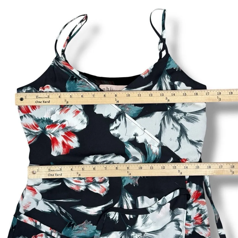 Philosophy Oversized Floral Faux Wrap Side Tie Sleeveless Maxi Slip Dress Blue 4 - Image 13