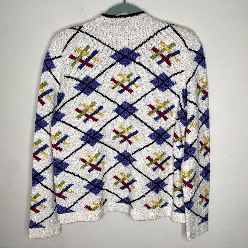 Vintage South Cotton Light Zip Geometric Cardigan Sweater M Made in Bolivia Size M - Image 2