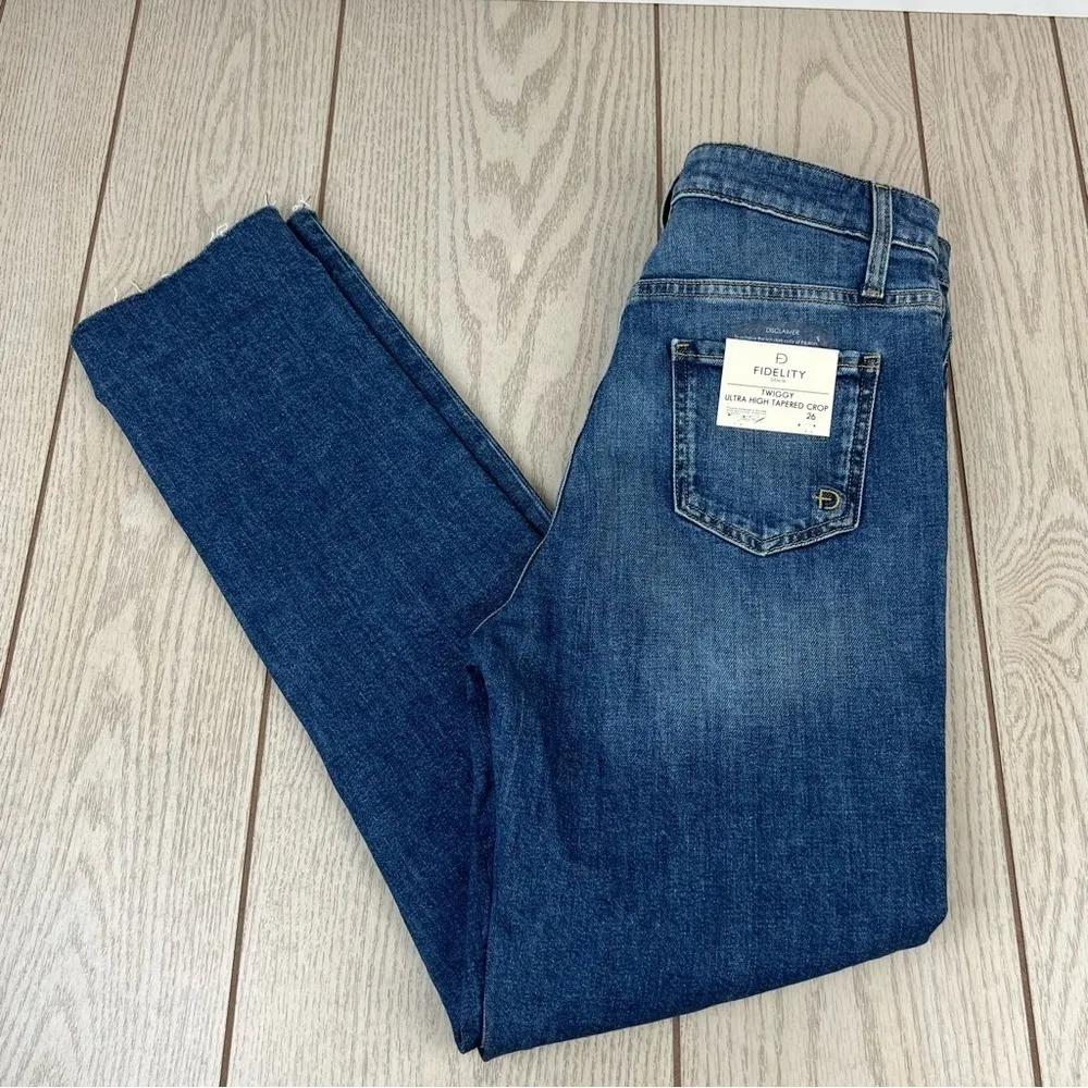 Fidelity Denim Twiggy High Waist Crop Raw Hem Slim Jeans 26 Freebird Blue $218 - Image 6