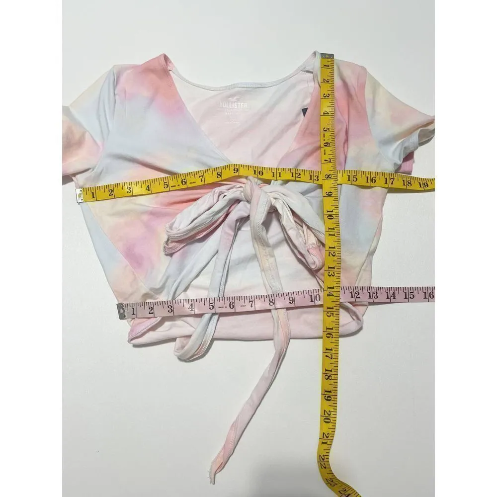Hollister Tee Shirt Baby Tee Crop‎ Top Pastel Tie Dye Wrap Front Pink Blue Large - Image 7