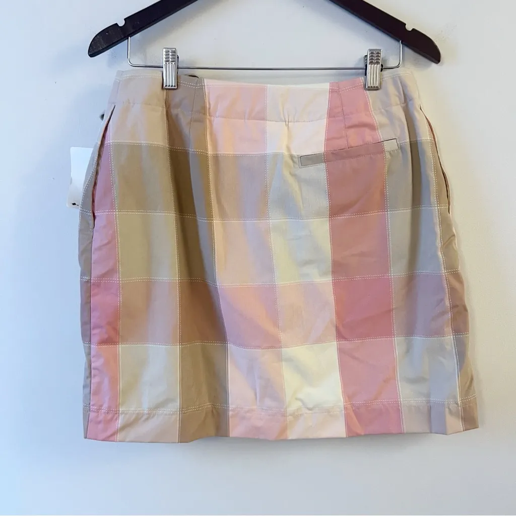 Liz Golf by Liz Claiborne Pink/Tan Plaid Wrap Skort Size 8 NEW Tie Detail Tan - Image 7