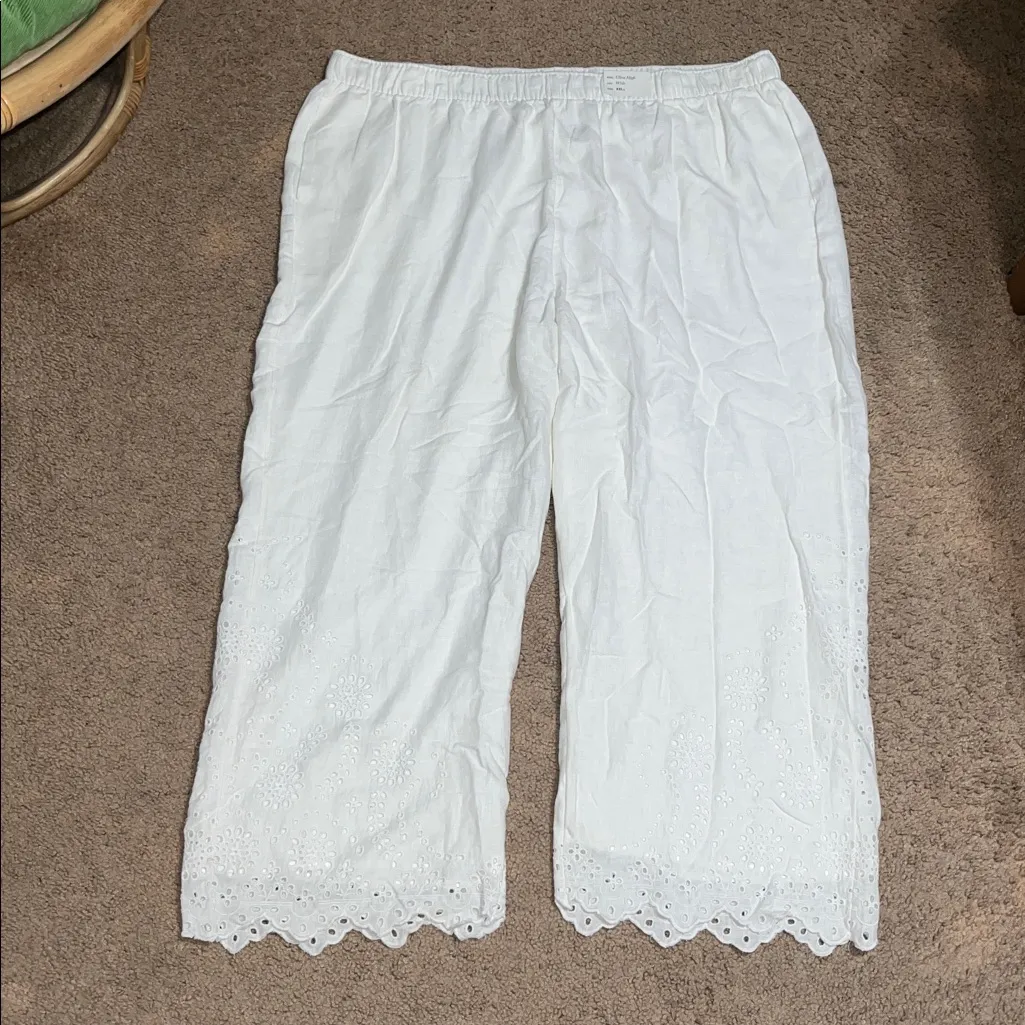 Abercrombie & Fitch Ultra High Wide-Leg Eyelet Linen-Blend Pants White XXL Short - Image 4