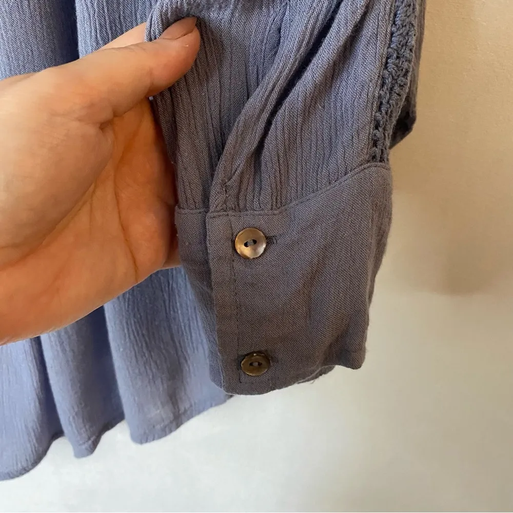 Free People Katie Bird Periwinkle Blue Crochet Gauze Button Down Shirt Top S - Image 9