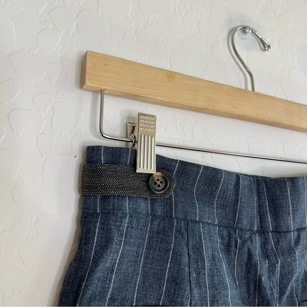 BRUNELLO CUCINELLI mid grey pinstripe linen/wool pants - Image 4