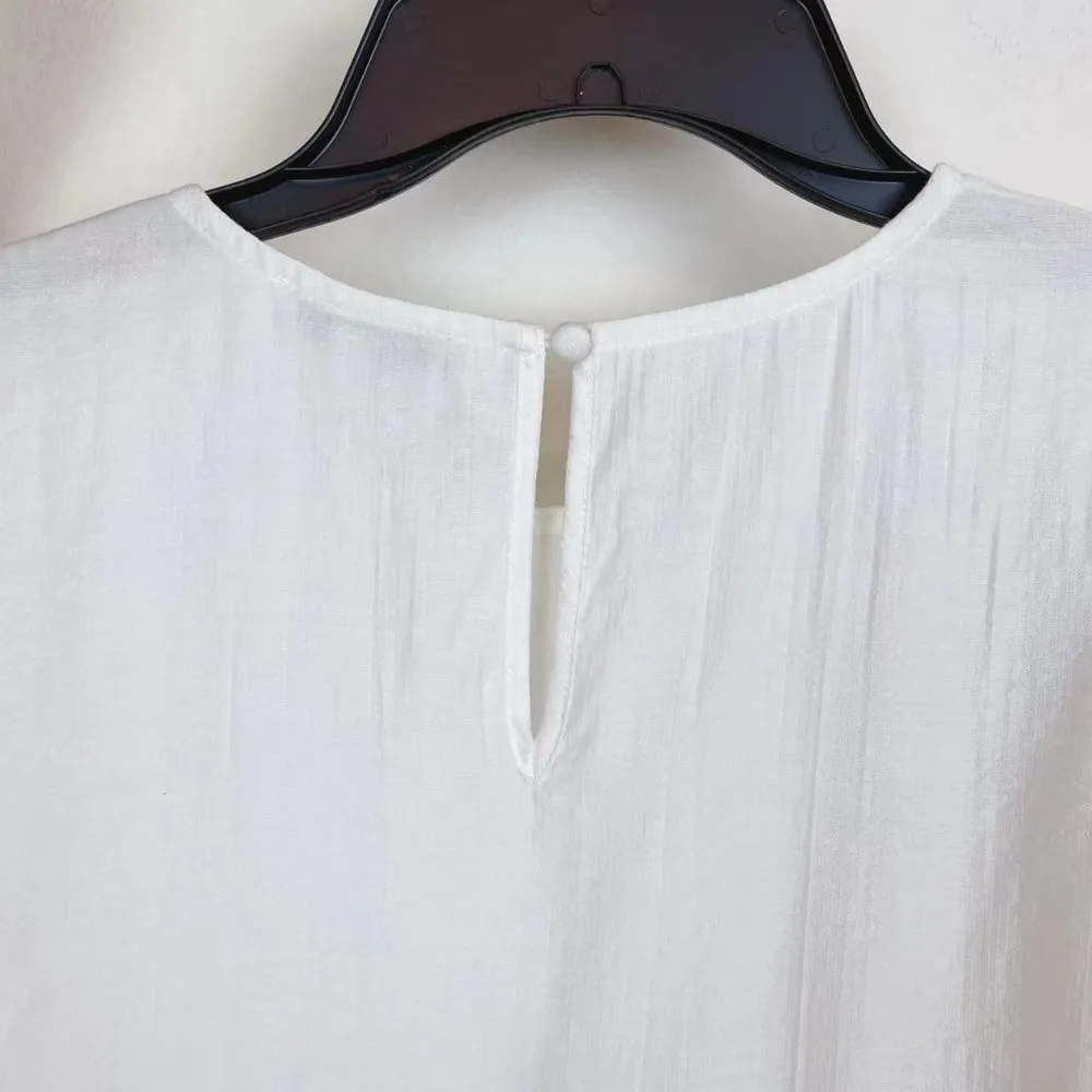 Moon River  Bubble Sleeve Tiered Mini Dress in White - Image 5