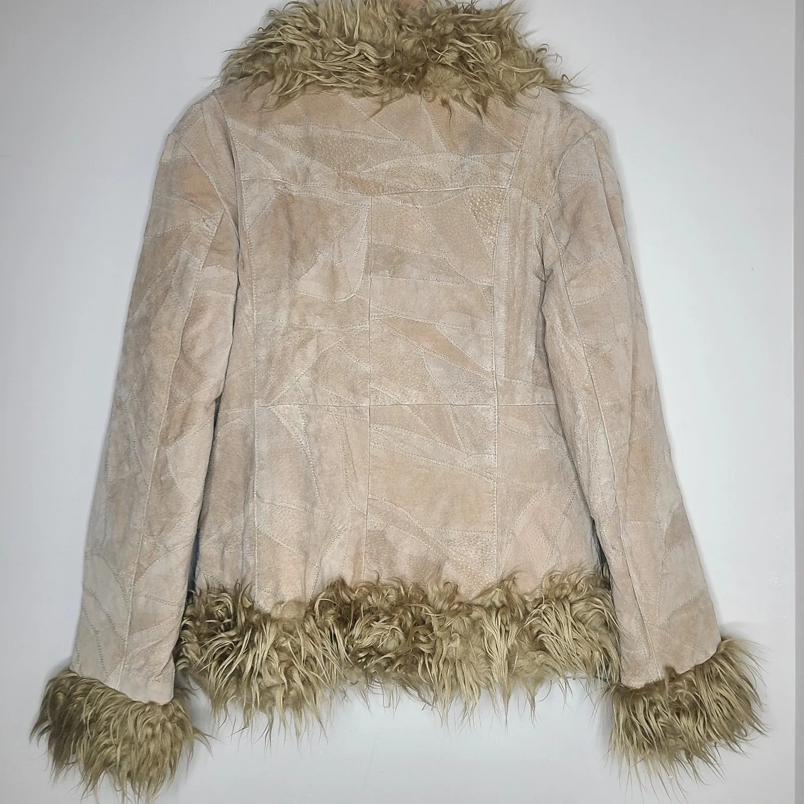 Vintage Rave Penny Lane Coat Women's Size XL Tan Suede Patchwork Faux Fur‎ Y2K - Image 5