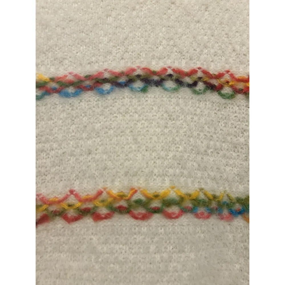 Ces Femme Fuzzy Cozy White Multi Colored Striped Sweater Oversized Size Large - Image 3