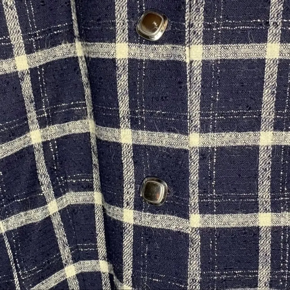 Classic Pendleton Navy & Silver Metallic Thread Plaid 100% Virgin Wool Blazer 14 - Image 5