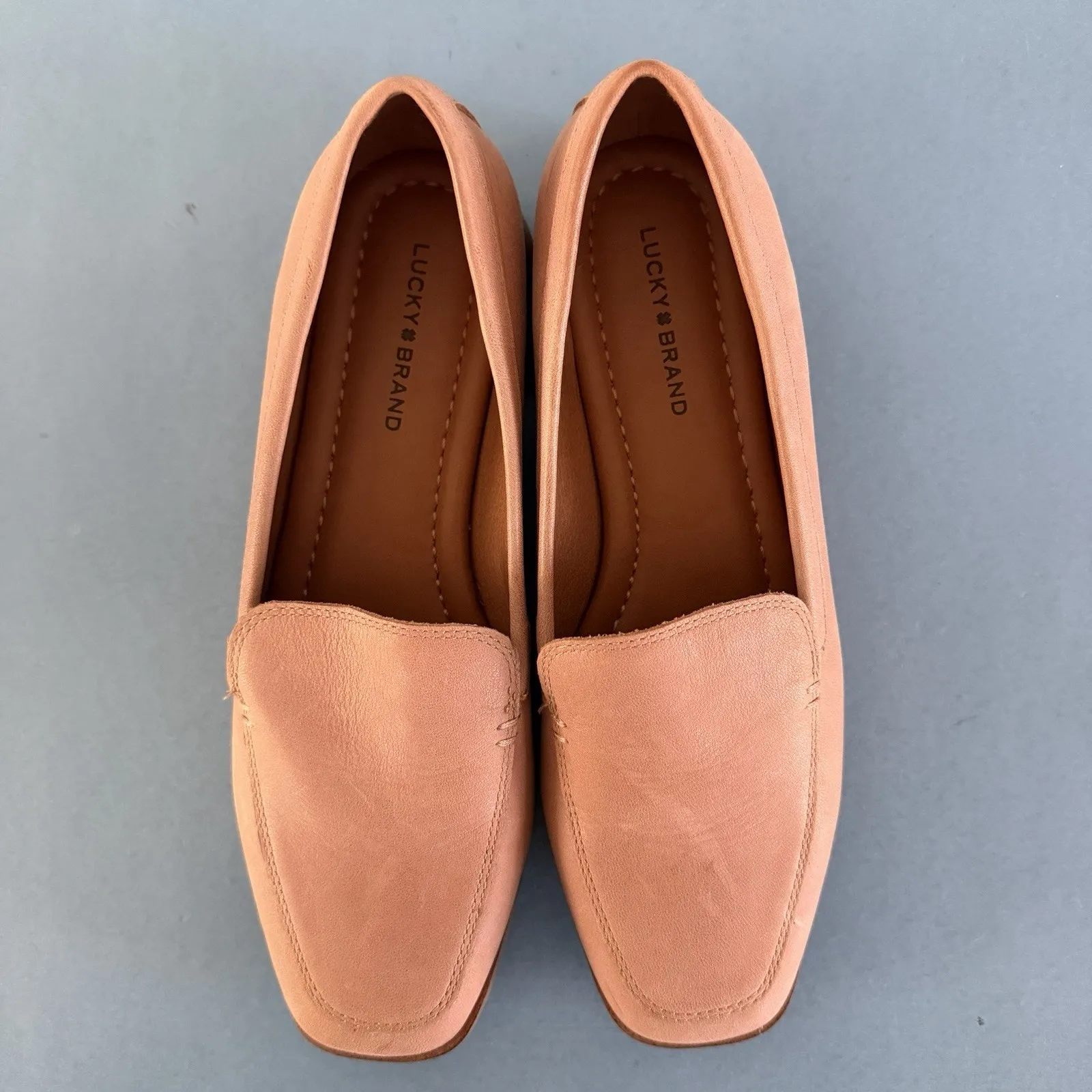 Lucky Brand Laurien Slip-On Square Toe Beige Tan Leather Loafers - Image 8