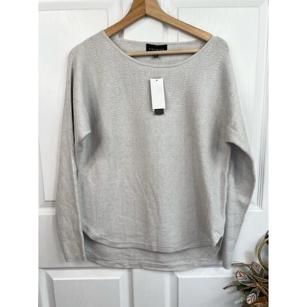 PREMISE Womens Size S Aluminum Heather Textured Knit Sweater Top Curved Hem Cozy - Image 11