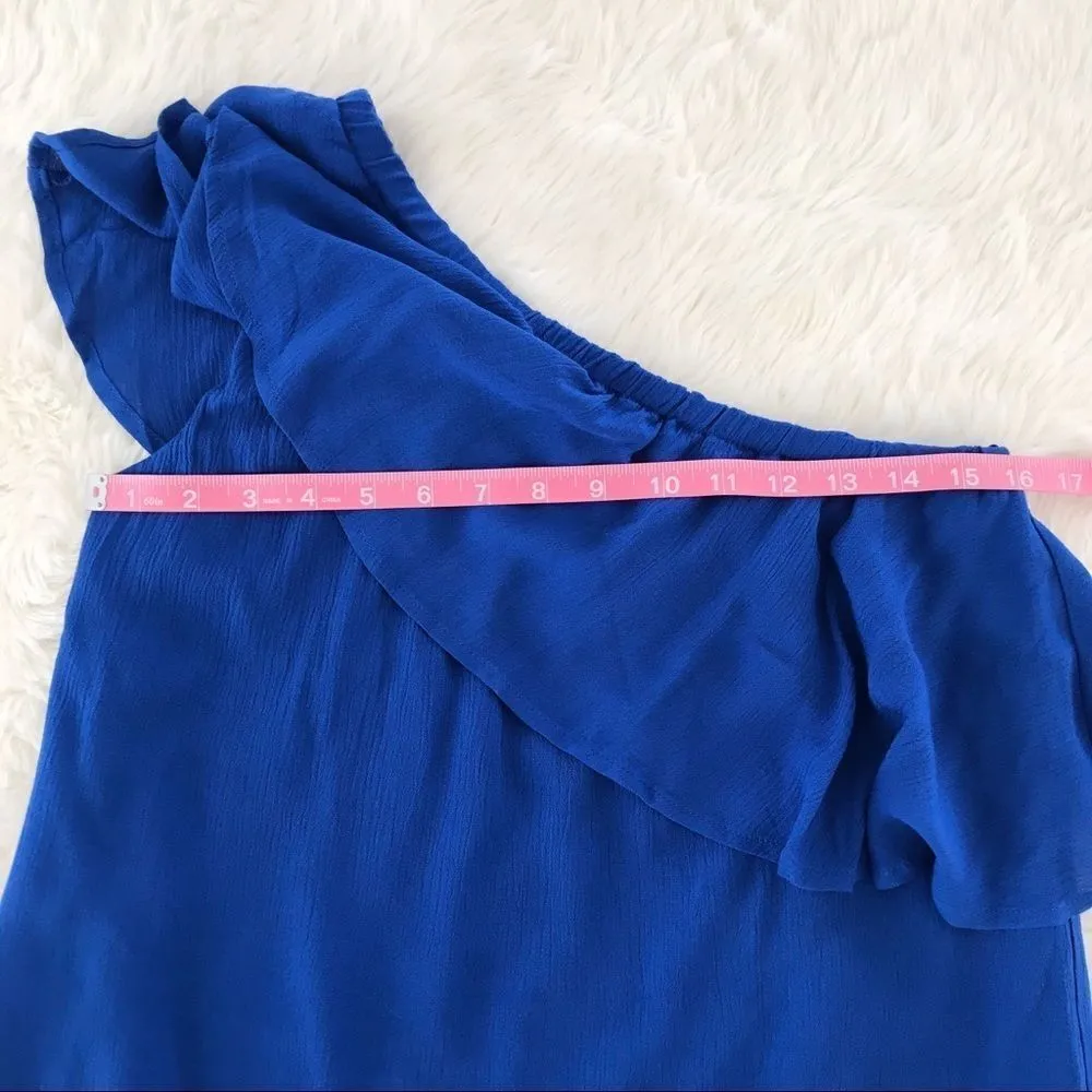 WAYF One Shoulder Top Blouse Popover Ruffle Sleeveless Royal Blue XS X-Small New - Image 9