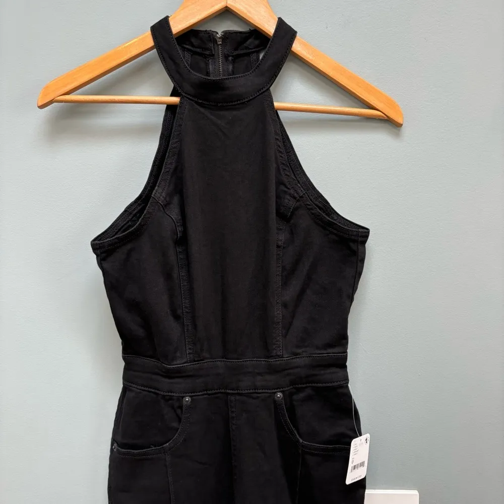 Free People WE THE FREE Crvy Sydney Jumpsuit Black Denim Flare Leg 0 - Image 7