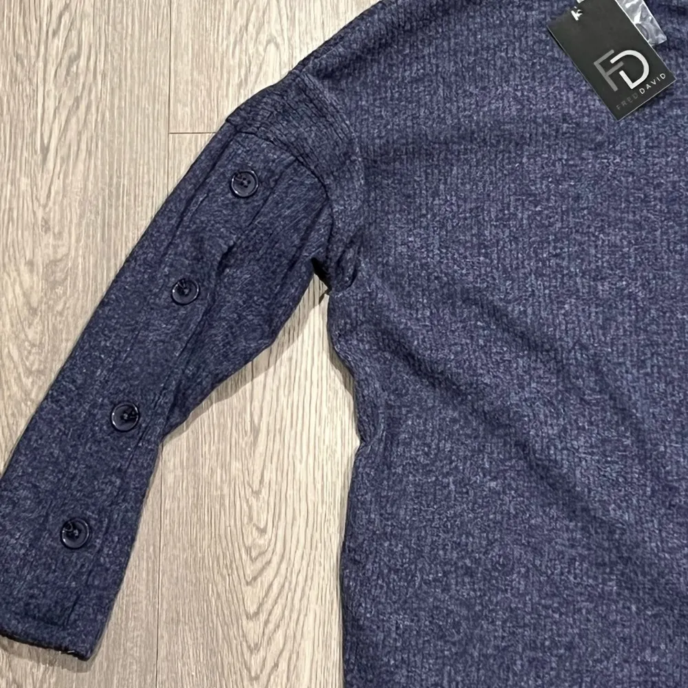NWT Women’s Medium Blue Fred David Blue Button Sleeve Sweater - Image 2