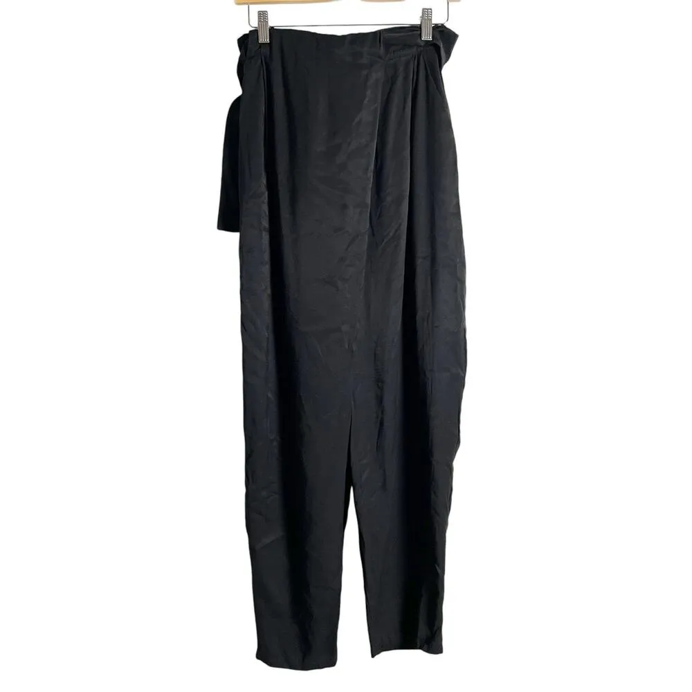 NONchalant Piper Tie Waist High Rise Barrel Leg Black Trouser Pants Size Large - Image 6