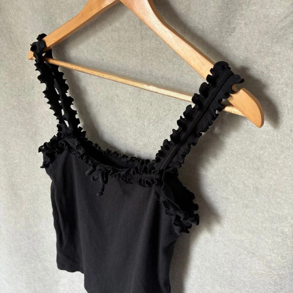 Maeve Doria Ruffle Black Cami Top Ribbed Size S Cropped Sleeveless Retro - Image 5
